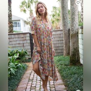 Natural Life Rebecca Midi Dress in  White Floral.